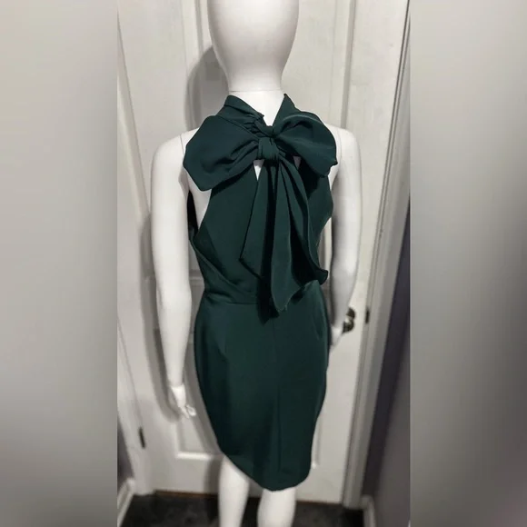 Anthropologie Harlyn Sz S Green Halter Neck Bow Cocktail Dress Elegant Formal - Picture 3 of 6